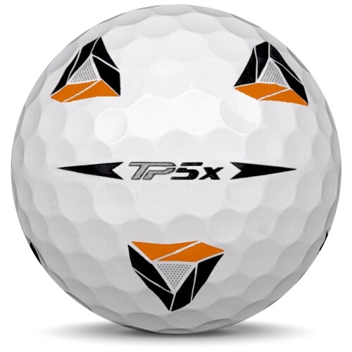 Golfboll av modellen TaylorMade TP5x i 2020 års version med pix färg från sidan