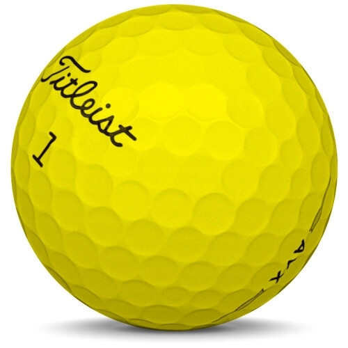 Golfboll av modellen Titleist AVX i 2021 års version med gul färg sned bild