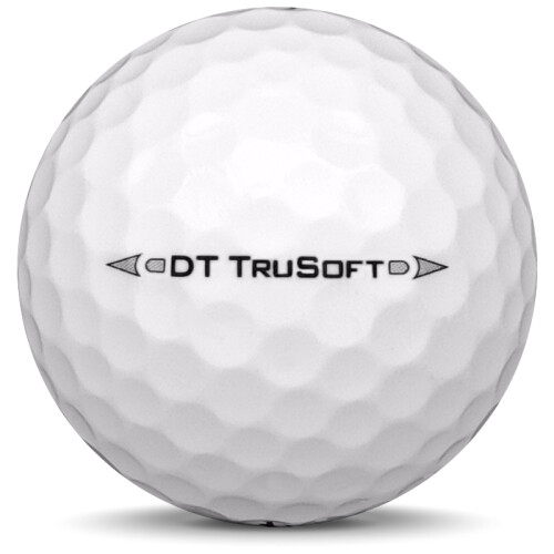 Golfboll av modellen Titleist DT Trusoft i 2017 års version med vit färg från sidan