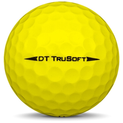 Golfboll av modellen Titleist DT Trusoft i 2019 års version med gul färg från sidan