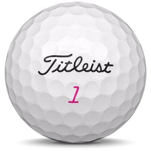 Golfboll av modellen Titleist Pro v1 i tidigare års versioner med pink ltd. färg framifrån