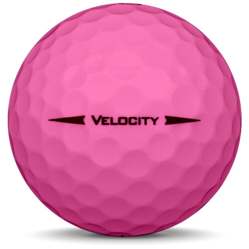 Golfboll av modellen Titleist Velocity i 2019 års version med rosa färg från sidan