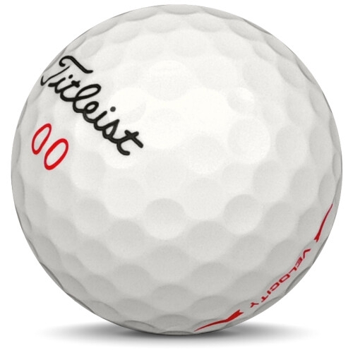 Golfboll av modellen Titleist Velocity i 2019 års version med visi white färg sned bild