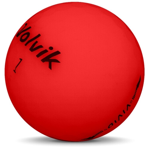 Golfboll av modellen Volvik VIVID i 2018 års version med röd färg sned bild