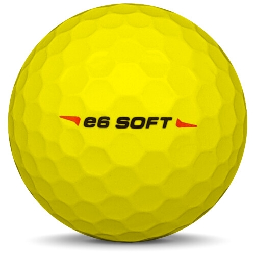 Golfboll av modellen Bridgestone E6 Soft i 2018 års version med gul färg från sidan