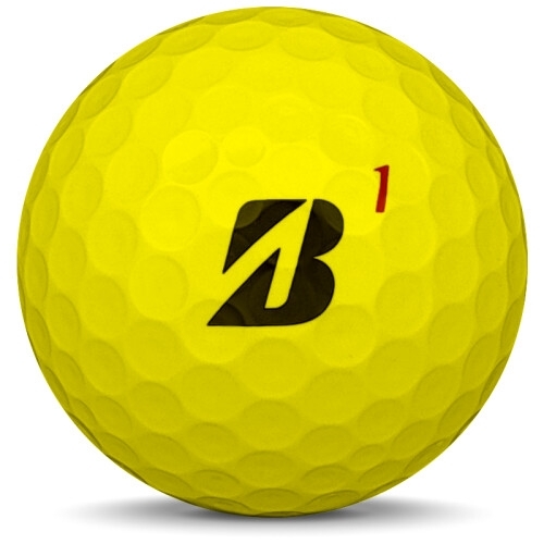 Golfboll av modellen Bridgestone Tour B RX i 2019 års version med gul färg framifrån