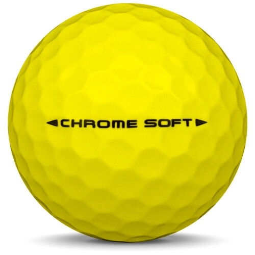 Golfboll av modellen Callaway Chrome Soft i 2019 års version med gul färg från sidan
