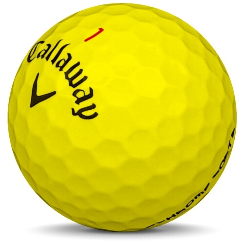 Golfboll av modellen Callaway Chrome Soft i 2019 års version med gul färg sned bild