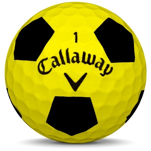 Golfboll av modellen Callaway Chrome Soft x i 2017 års version med truvis gul svart färg framifrån