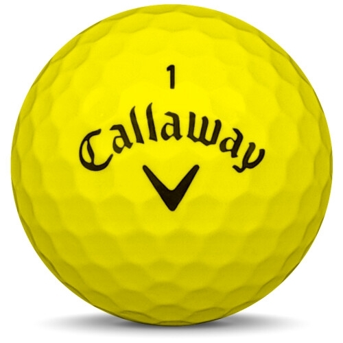 Golfboll av modellen Callaway Supersoft i 2020 års version med gul färg framifrån