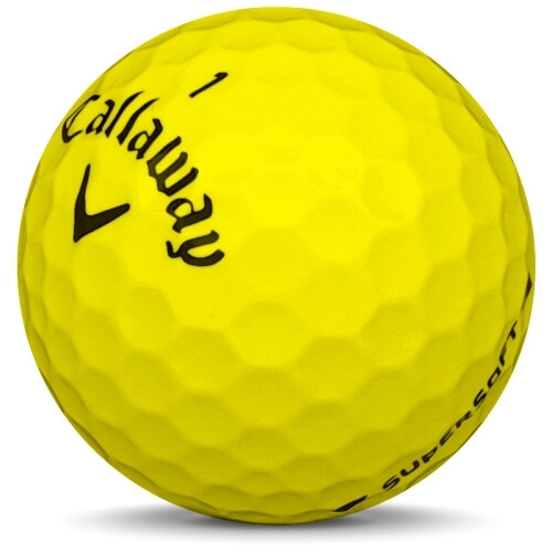 Golfboll av modellen Callaway Supersoft i 2020 års version med gul färg sned bild