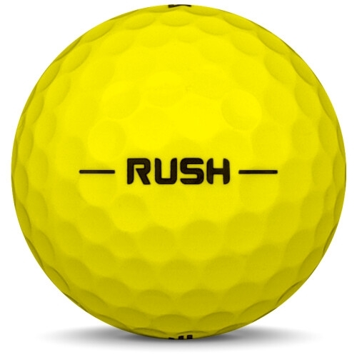 Golfboll av modellen Pinnacle Rush i 2018 års version med gul färg från sidan