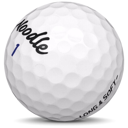 Golfboll av modellen TaylorMade Noodle Long & Soft i 2018 års version med vit färg sned bild